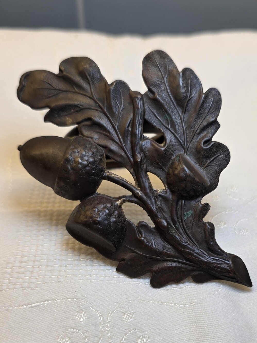 Oak Leaf Acorn Napkin Rings Set of 11 Antiqued Metal Thanksgiving Fall Table